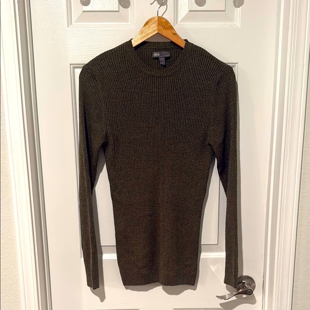 ASOS Olive Green Ribbed knit crew neck Sweater Women’s Size Medium Fitted